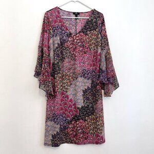 JBS J.B.S. Plus Size Multi Paisley Peacock Feather 3/4 Sleeve Bell Sleeve Dress